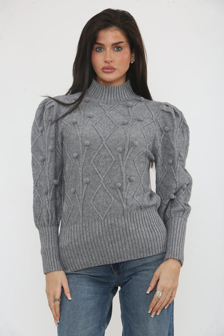 CABLE KNIT PUFF SLEEVE JUMPER