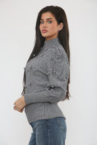 CABLE KNIT PUFF SLEEVE JUMPER