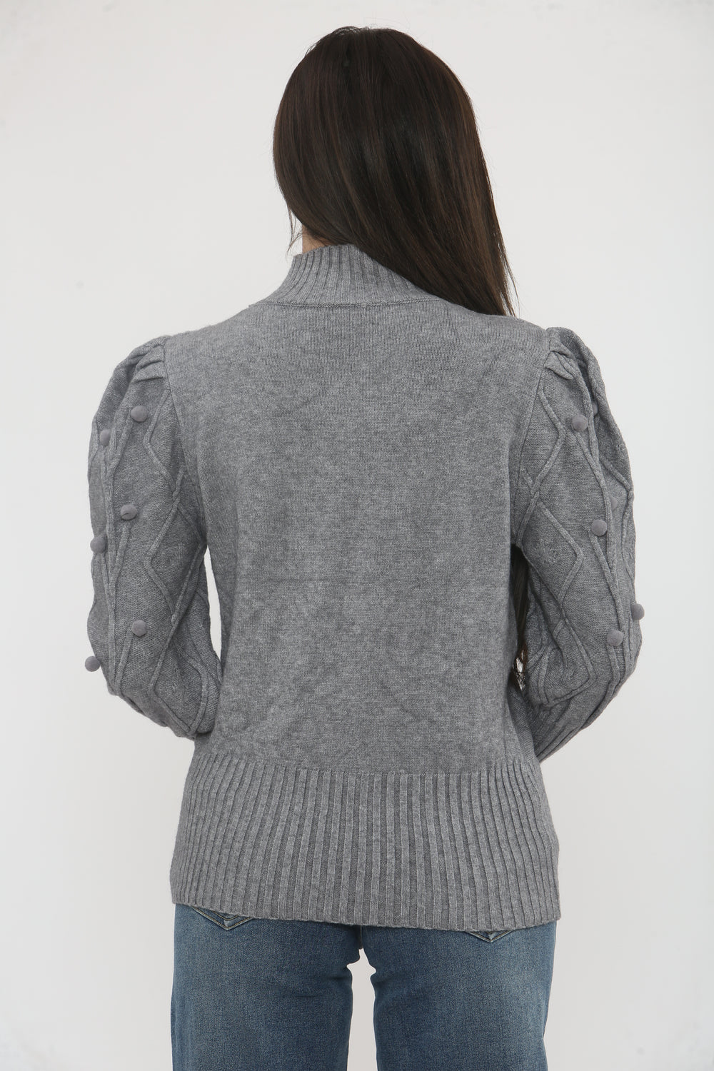 CABLE KNIT PUFF SLEEVE JUMPER