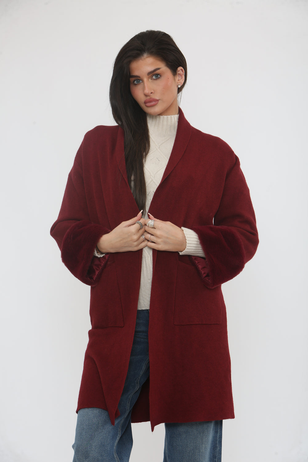 FAUX FUR CUFF POCKET COAT
