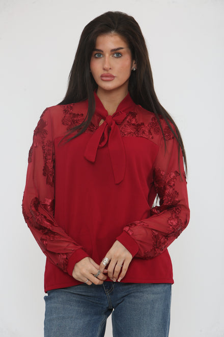 FLOWRAL BOW DETAIL SATIN BLOUSE