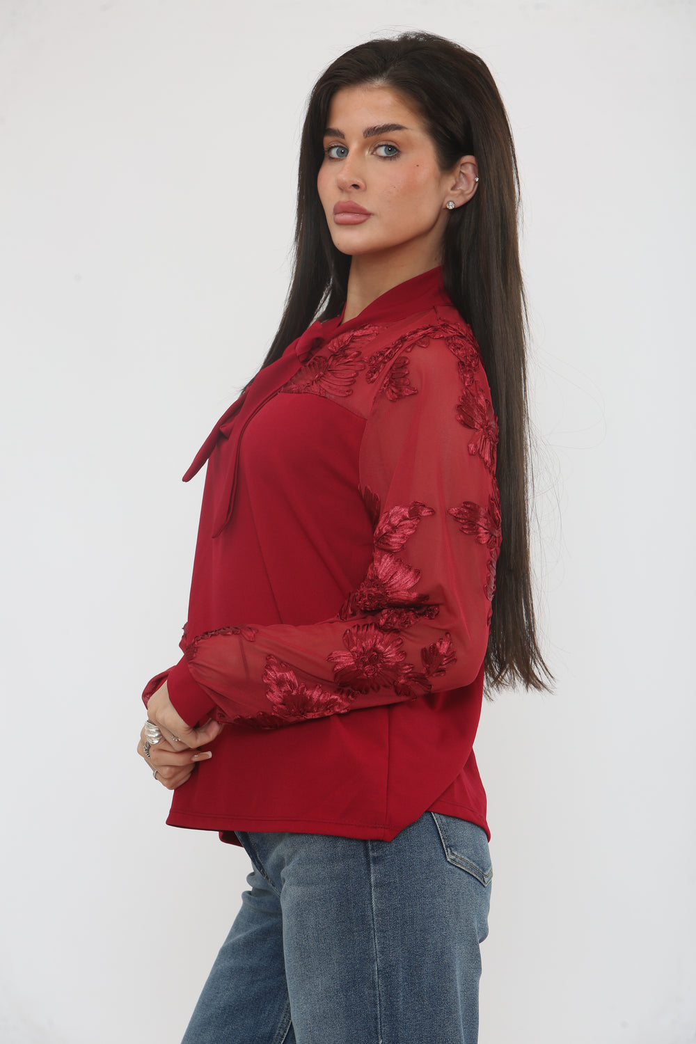 FLOWRAL BOW DETAIL SATIN BLOUSE