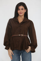 BELTED  BALLOON SLEEVE SHIRT