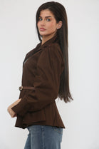 BELTED  BALLOON SLEEVE SHIRT