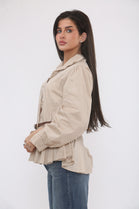 BELTED  BALLOON SLEEVE SHIRT