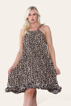 LEOPARD PLEATED TIEUP FRILL DRESS (8615764951288)