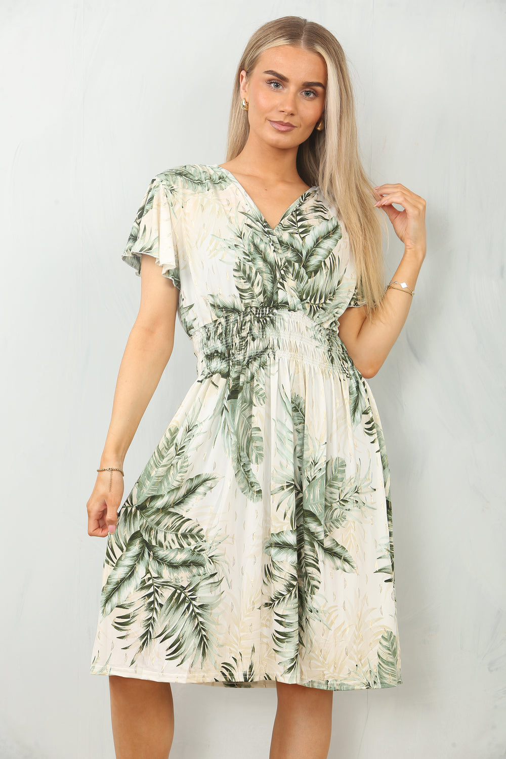 GATHERED LEAF PRINT DRESS (MIXED COLOUR PACK) (15139827777920)
