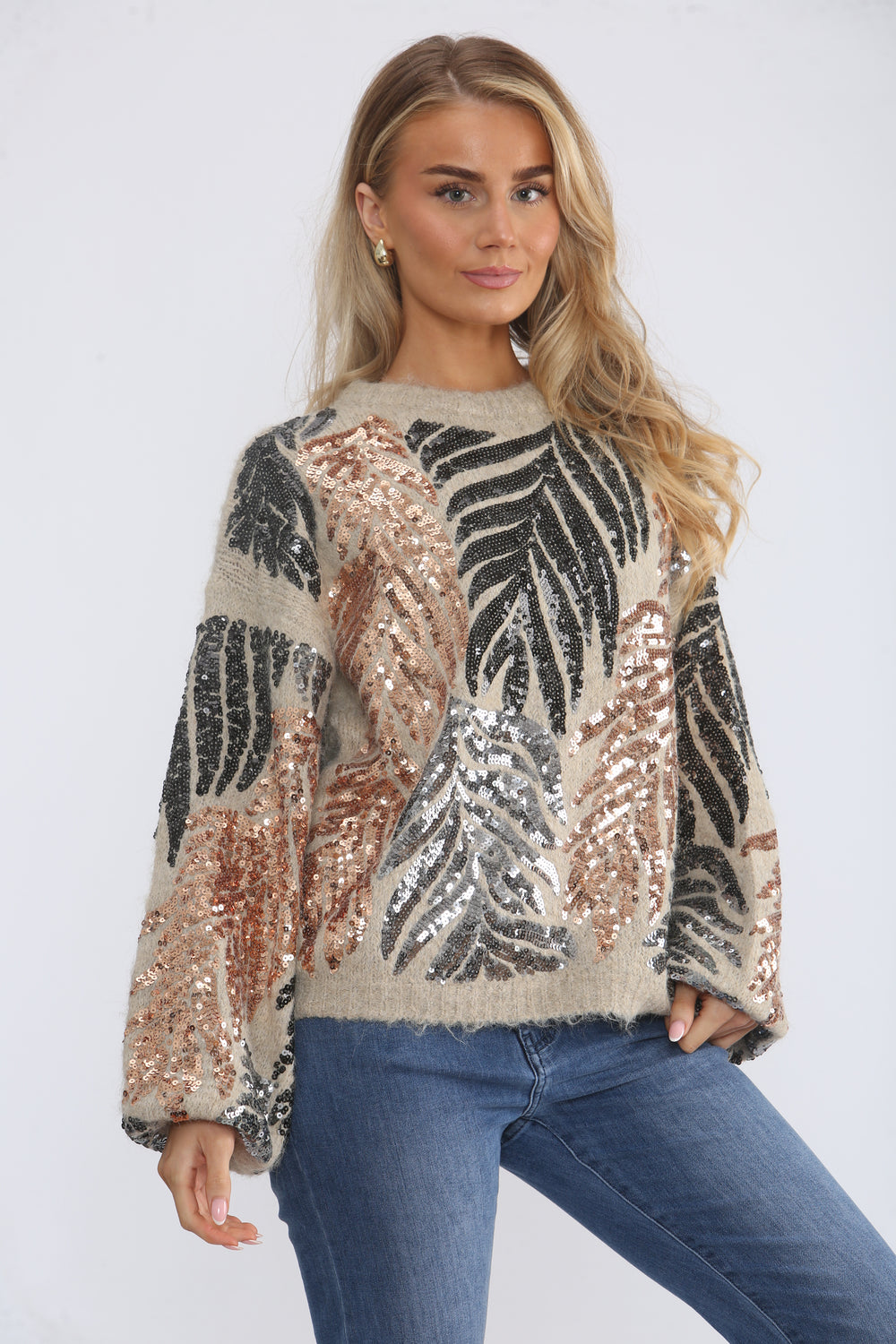 LEAF PATTERN SEQUIN JUMPER