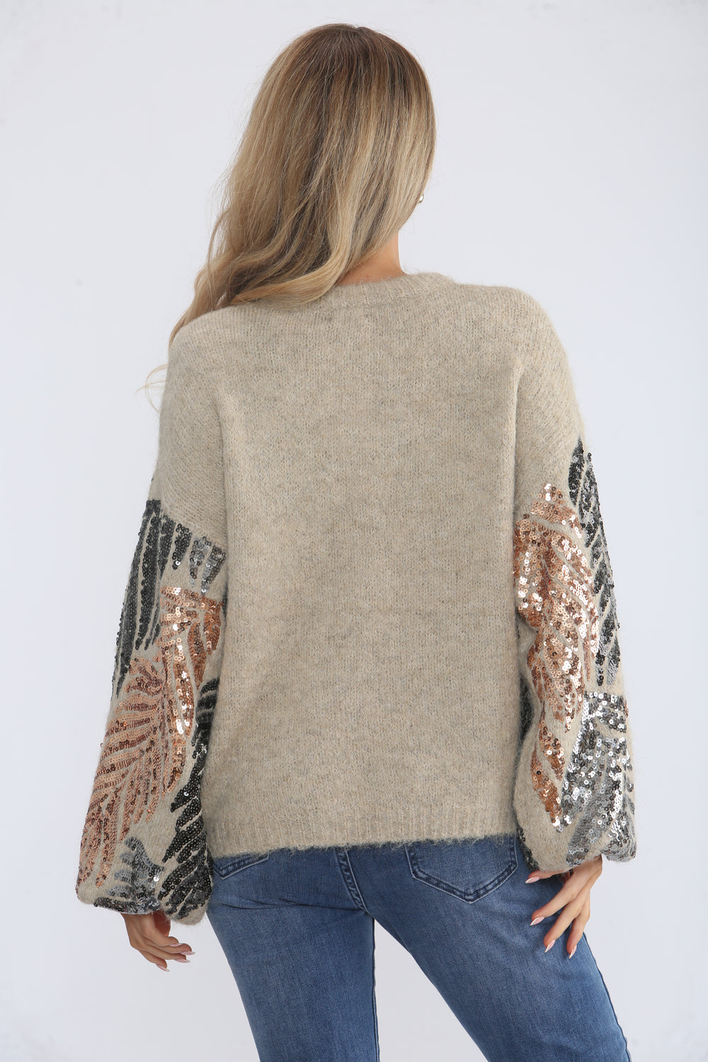 LEAF PATTERN SEQUIN JUMPER
