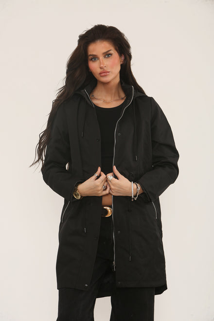 PULL STRING SIDE BUTTON DETAIL RAIN JACKET (15313789321600)