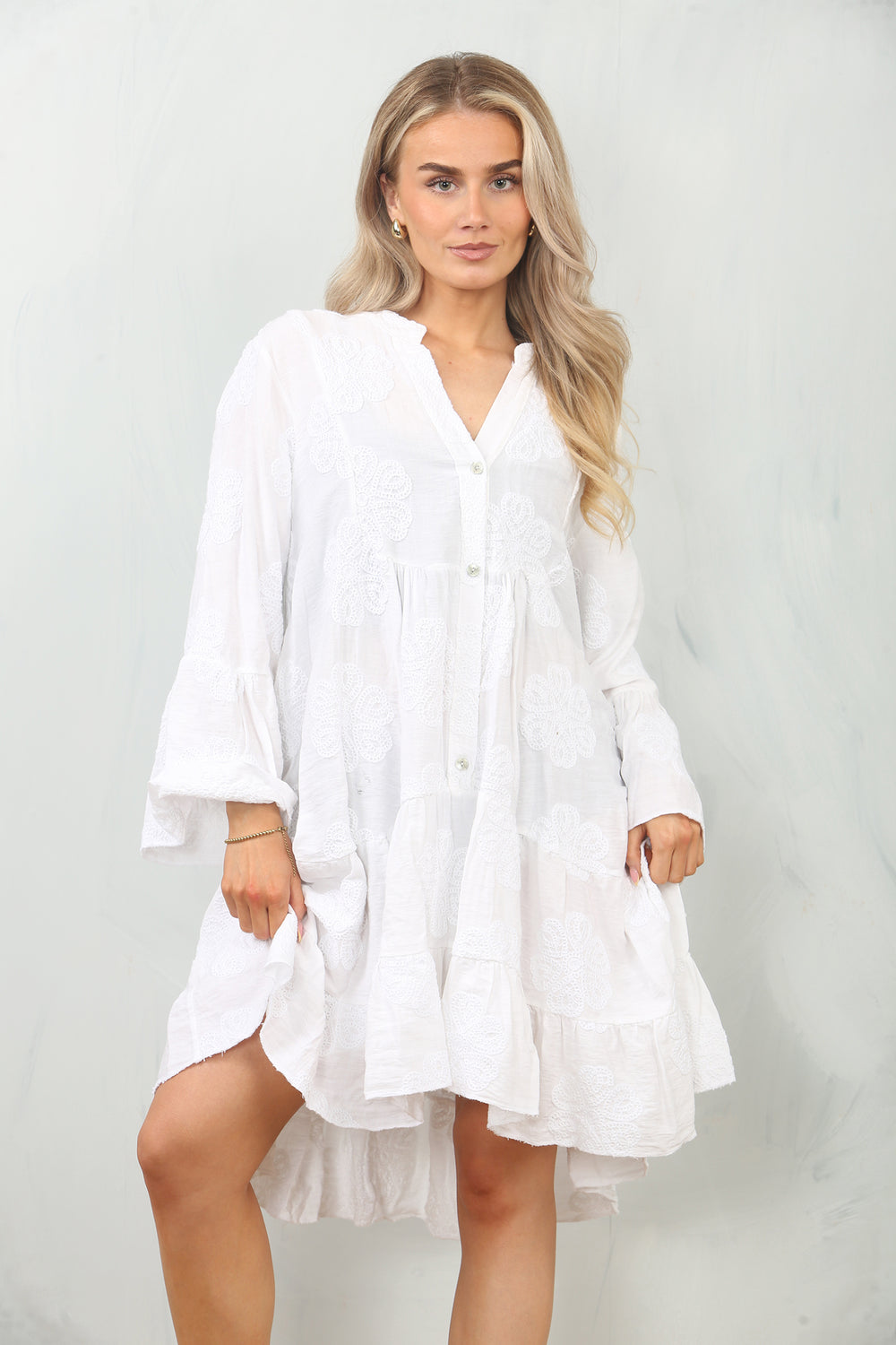 FLORAL EMDROIDERED SMOCK DRESS (15148448121216)