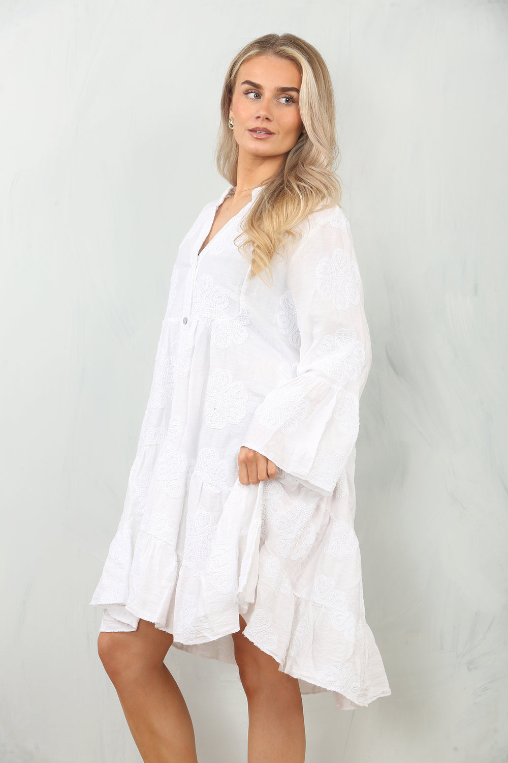 FLORAL EMDROIDERED SMOCK DRESS (15148448121216)