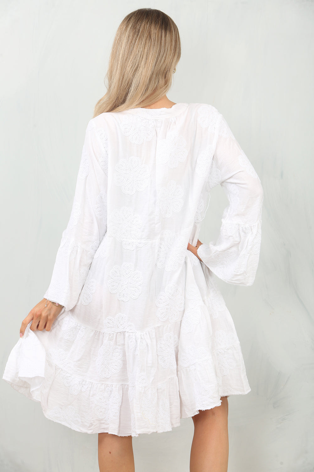 FLORAL EMDROIDERED SMOCK DRESS (15148448121216)