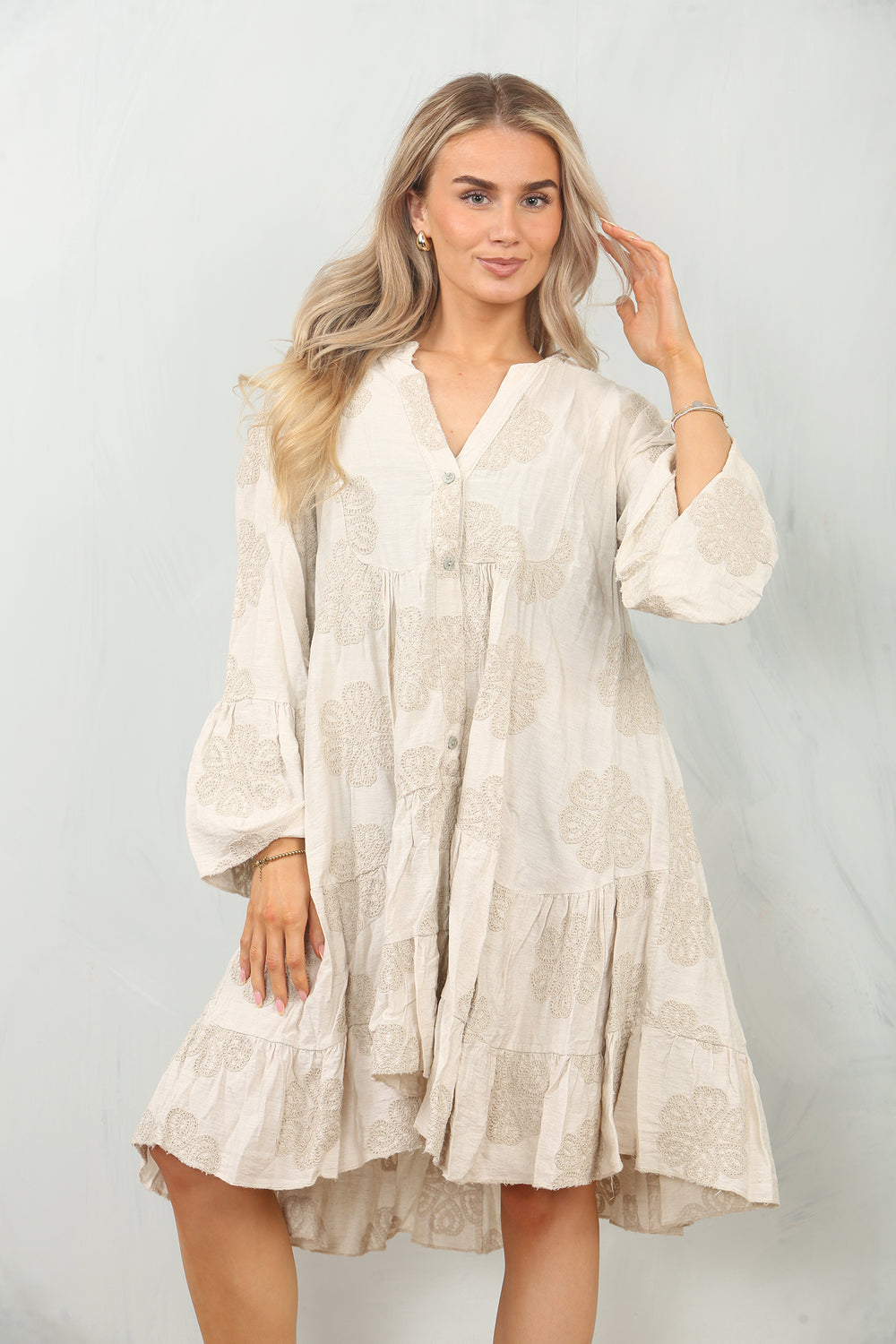 FLORAL EMDROIDERED SMOCK DRESS (15148450087296)