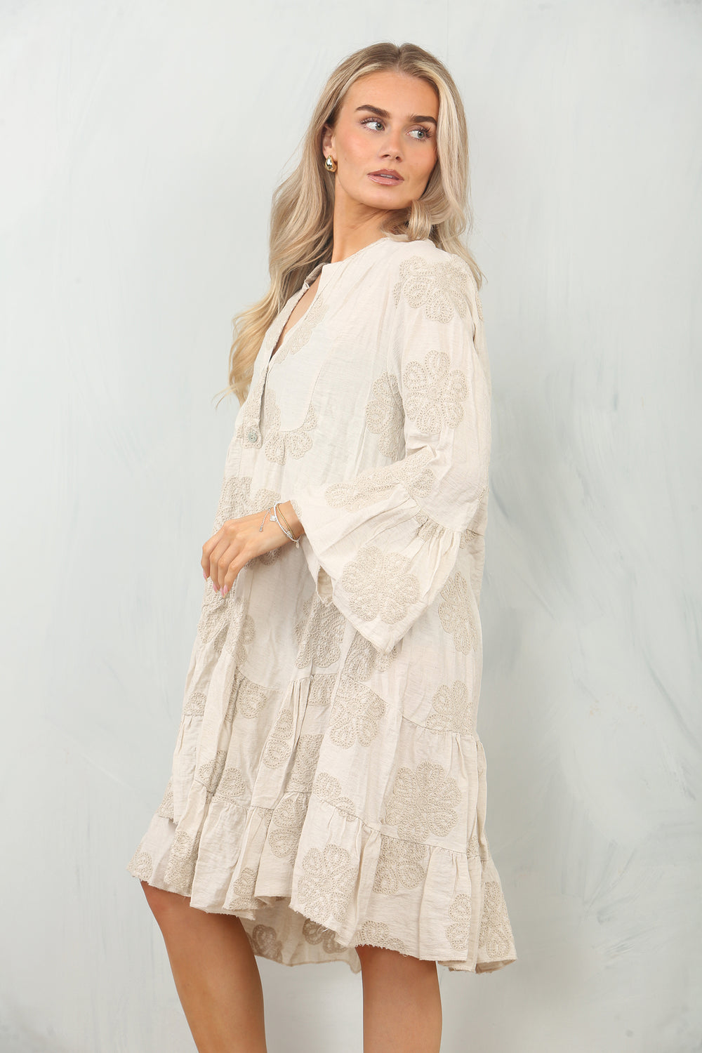 FLORAL EMDROIDERED SMOCK DRESS (15148450087296)