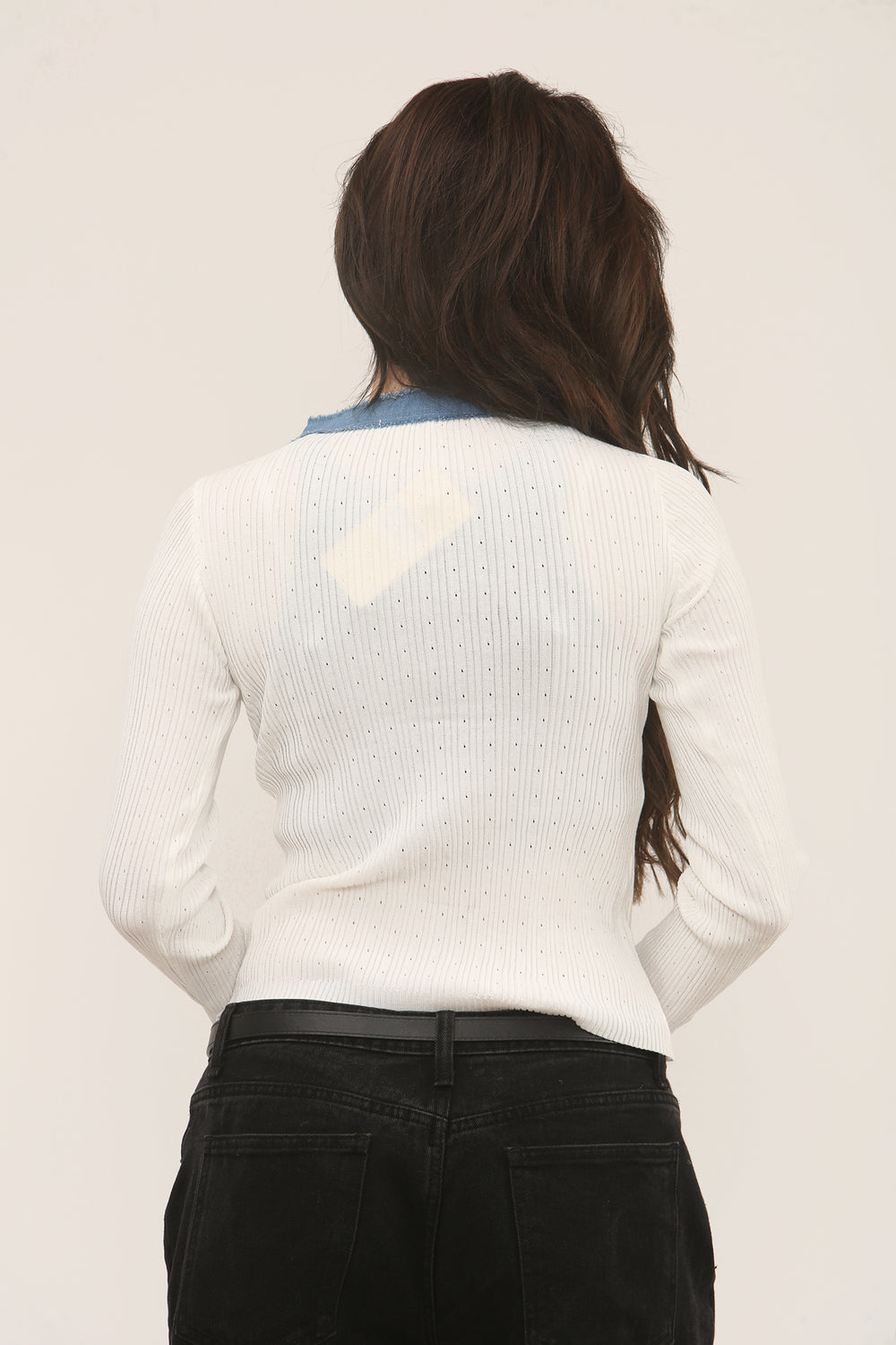 GOLD BUTTON DENIM TEXTURED KNIT TOP (15313779982720)