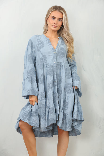 FLORAL EMDROIDERED SMOCK DRESS (15148437176704)