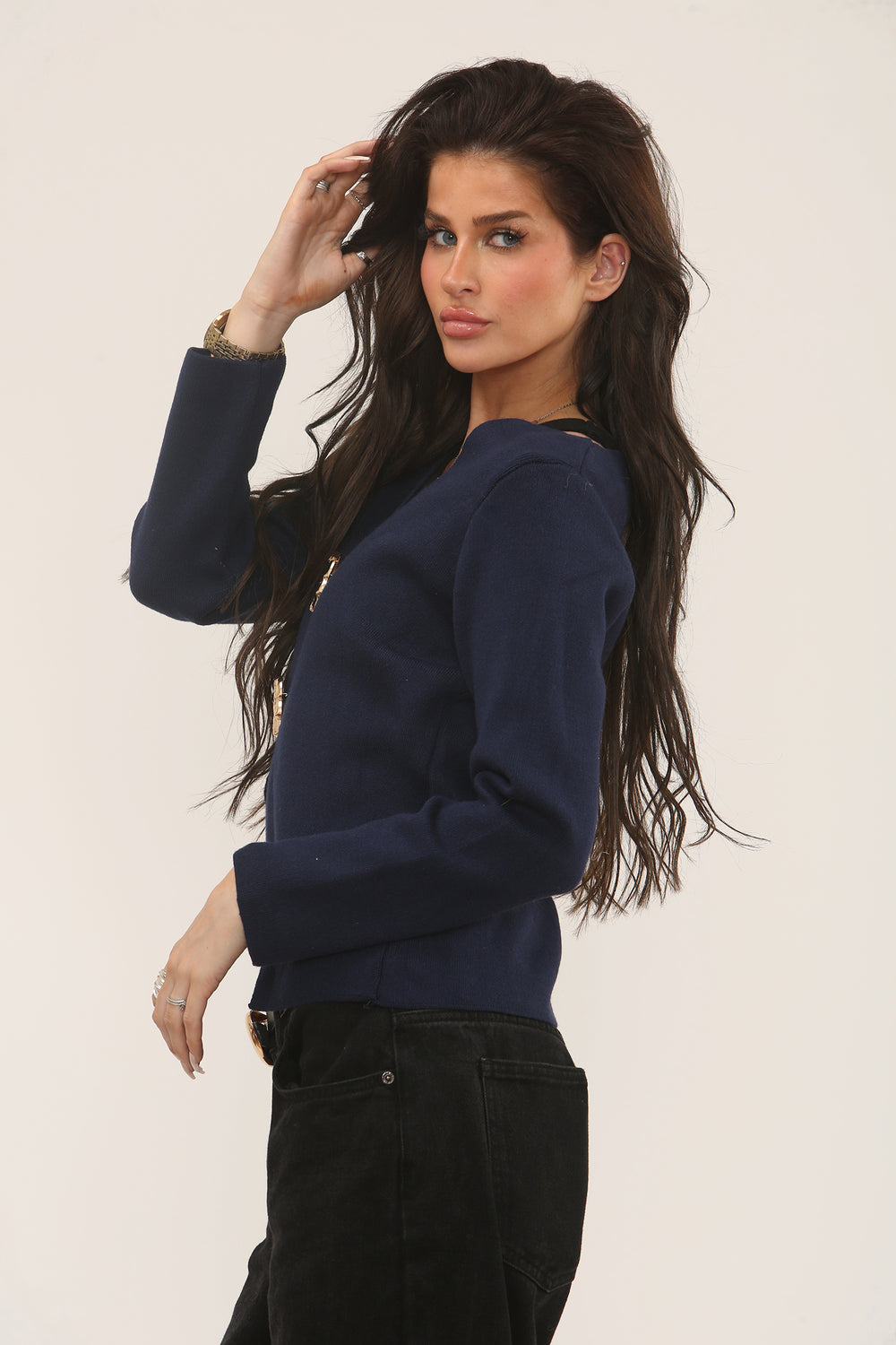 BIG GOLD BUTTON CUTOUT FRONT JUMPER (15313741742464)