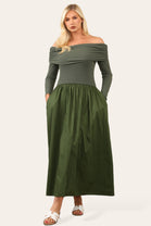 OFF SHOULDER LONG SLEEVE RIB DRESS (8681213624568)