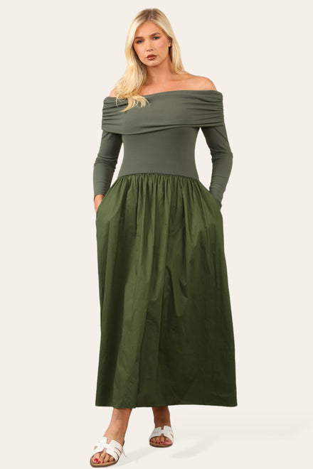 OFF SHOULDER LONG SLEEVE RIB DRESS (8681213624568)