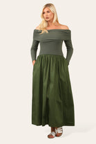 OFF SHOULDER LONG SLEEVE RIB DRESS (8681213624568)