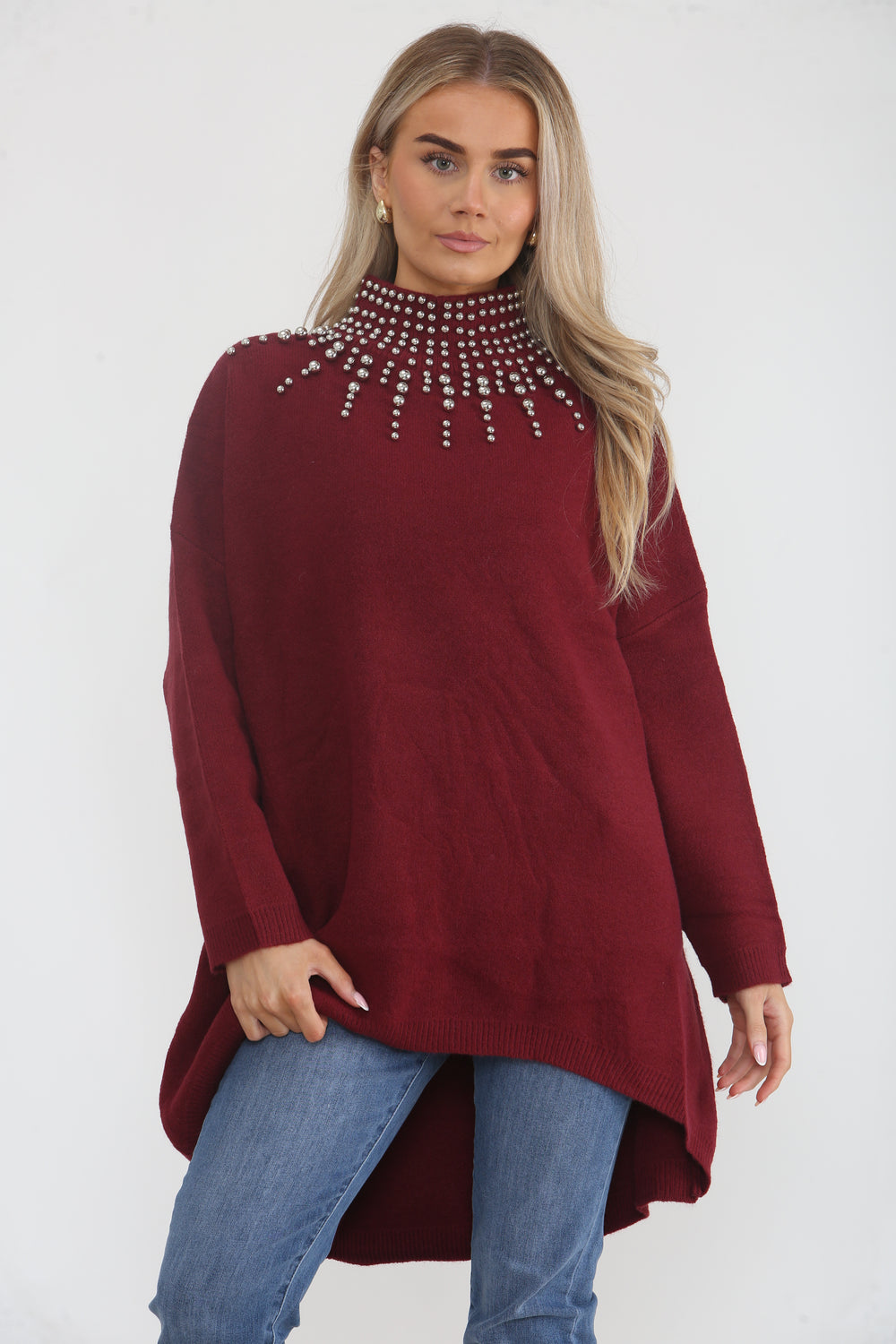 OVERSIZED NECK EMBELLISHED JUMPER