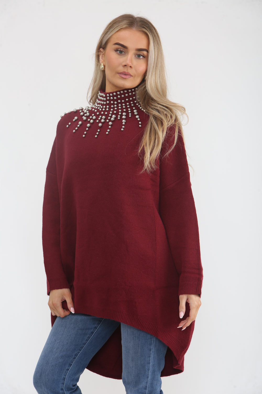 OVERSIZED NECK EMBELLISHED JUMPER