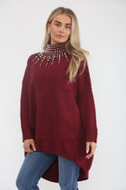 OVERSIZED NECK EMBELLISHED JUMPER