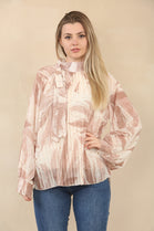 BOW PRINTED PLEATED TOP (15078138610048)