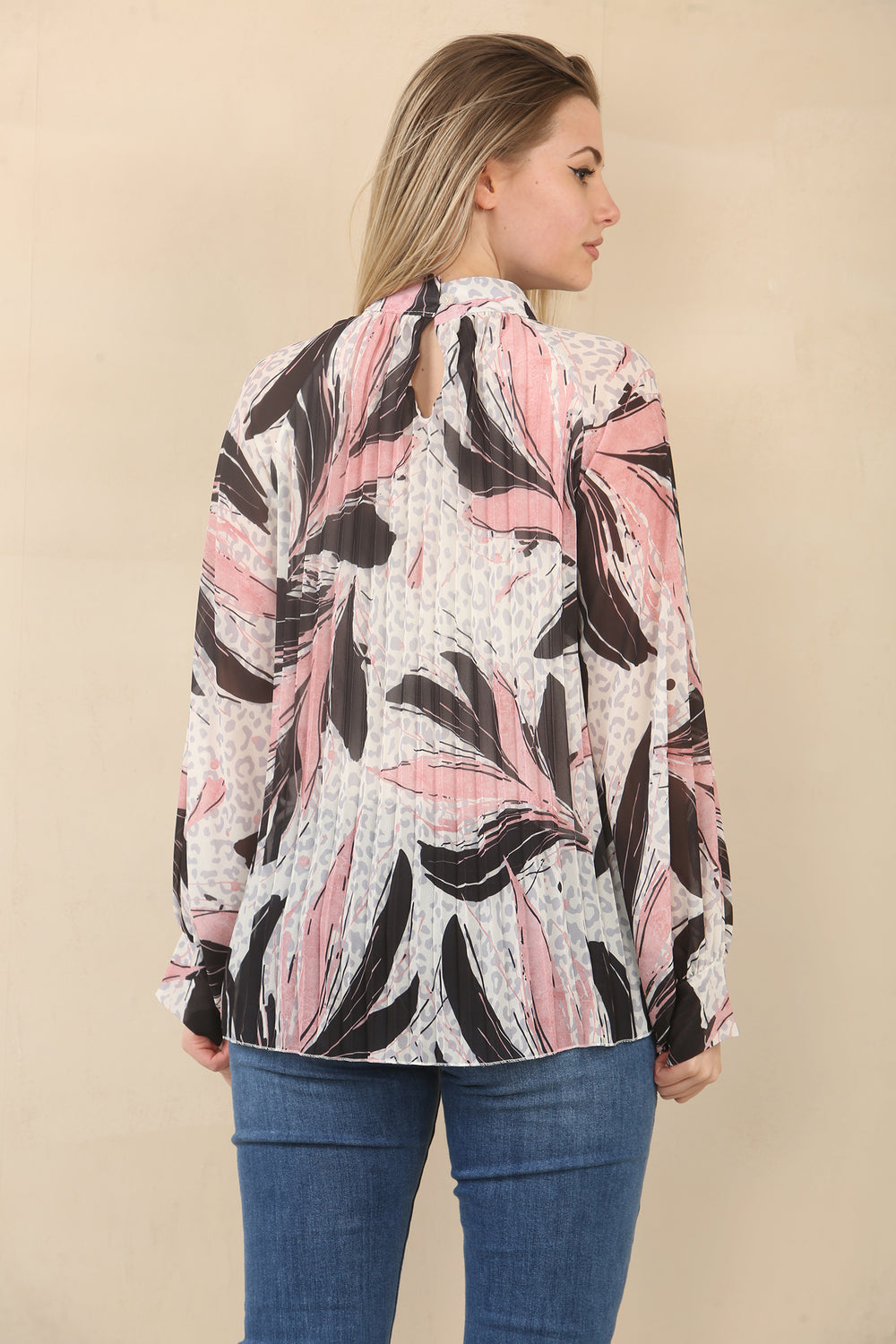 BOW PRINTED PLEATED TOP (15078143099264)