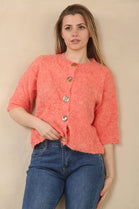 SHORT SLEEVE GOLD BUTTON KNIT CARDIGAN (15081661825408)