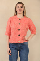 SHORT SLEEVE GOLD BUTTON KNIT CARDIGAN (15081661825408)