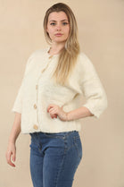SHORT SLEEVE GOLD BUTTON KNIT CARDIGAN (15081660055936) (15090266308992)