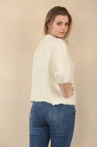SHORT SLEEVE GOLD BUTTON KNIT CARDIGAN (15081660055936) (15090266308992)