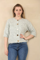SHORT SLEEVE GOLD BUTTON KNIT CARDIGAN (15081663791488)