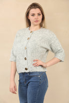 SHORT SLEEVE GOLD BUTTON KNIT CARDIGAN (15081663791488)