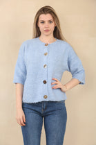 SHORT SLEEVE GOLD BUTTON KNIT CARDIGAN (15081664807296)