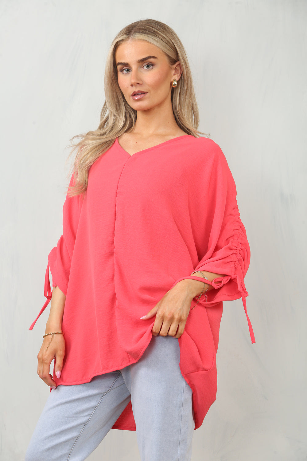 RUCHED SLEEVE BLOUSE (15104310575488)