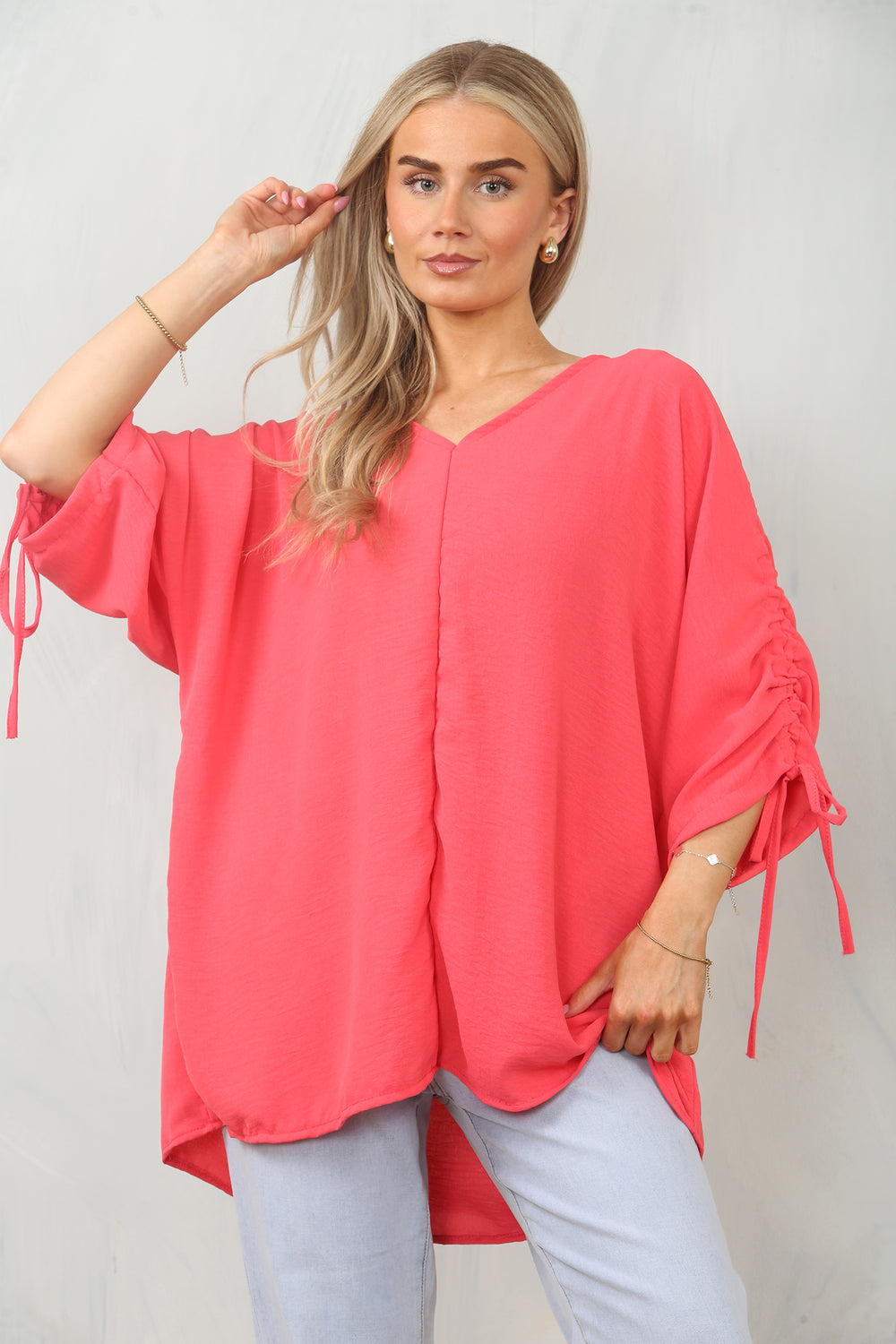 RUCHED SLEEVE BLOUSE (15104310575488)