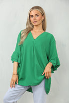 FRILL SLEEVE OVERSIZED TOP (15100996813184)