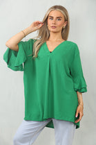 FRILL SLEEVE OVERSIZED TOP (15100996813184)