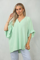 FRILL SLEEVE OVERSIZED TOP (15101003465088)