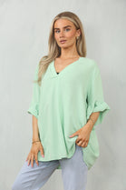 FRILL SLEEVE OVERSIZED TOP (15101003465088)