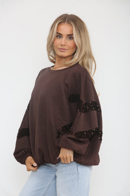 DETAIL SEQUIN SLEEVE SWEAT SHIRT