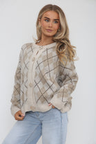 ARGYLE PRINT GOLD BUTTON CARDIGAN