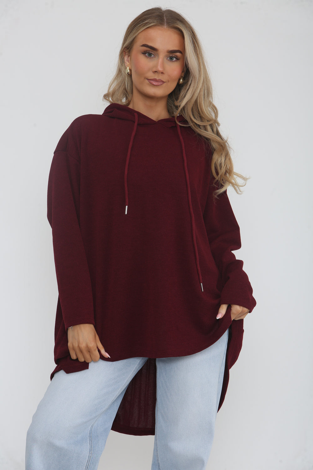 HIGH LOW BACK PLEATED PLAIN HOODIE