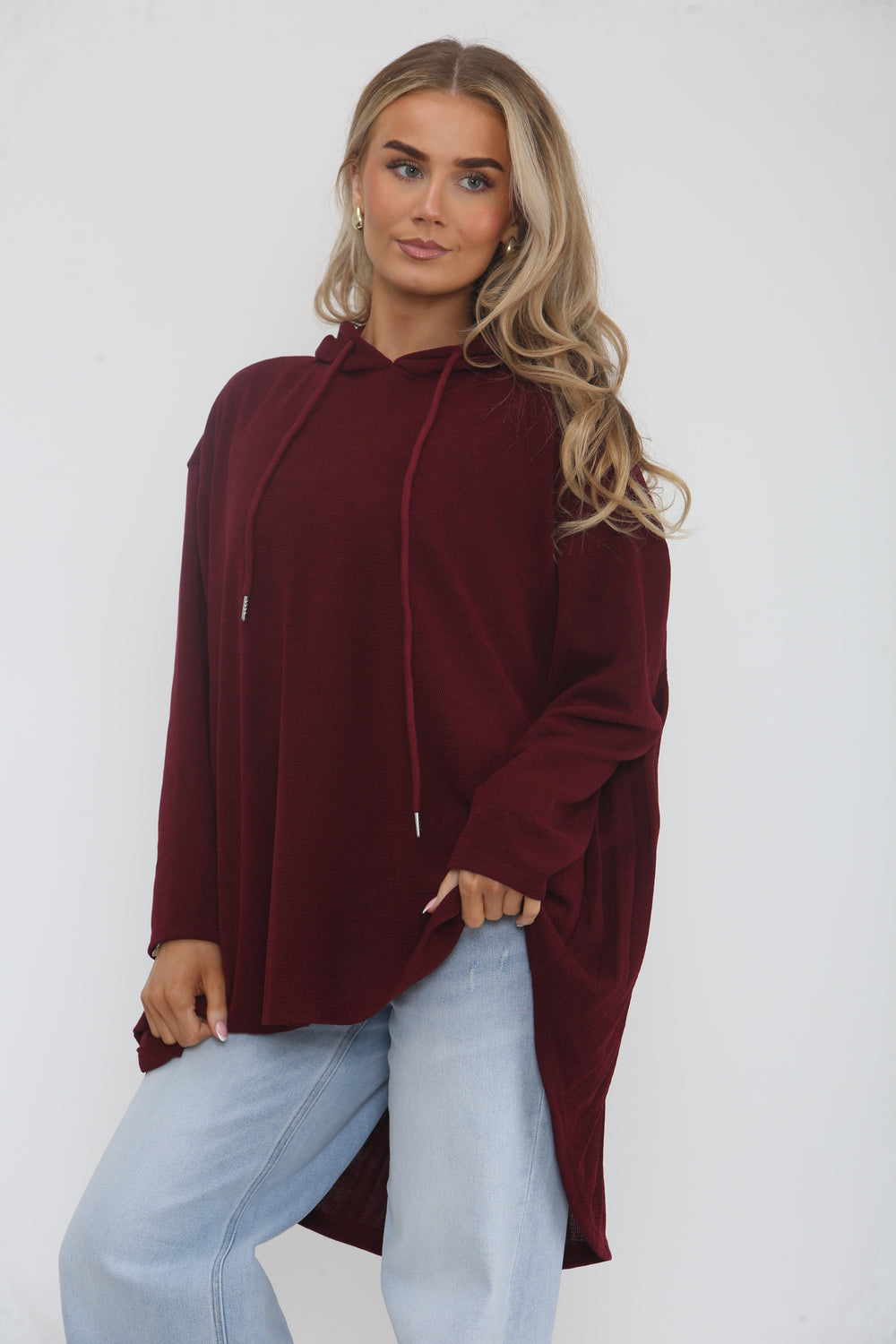 HIGH LOW BACK PLEATED PLAIN HOODIE