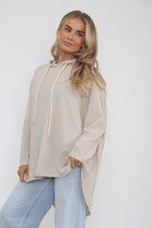 HIGH LOW BACK PLEATED PLAIN HOODIE