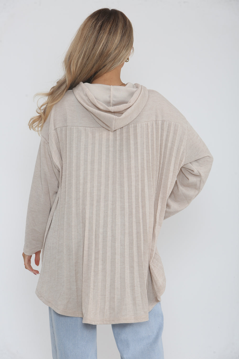 HIGH LOW BACK PLEATED PLAIN HOODIE