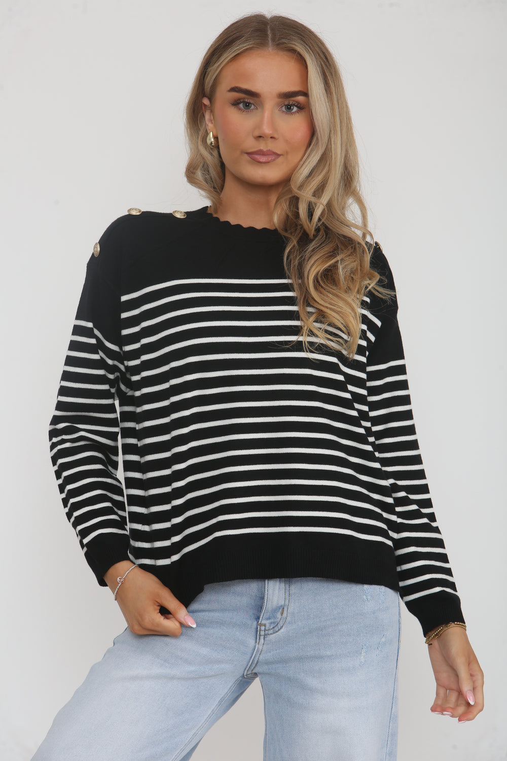 SHOULDER GOLD BUTTON STRIPE JUMPER